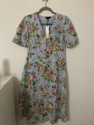 Nobody’s Child Blue Floral Alexa Broderie Anglais Midi Tea Dress Size 10 BNWT • £20