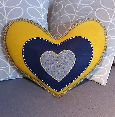 Ochre/Navy/Grey Love Heart Shaped Sofa Cushion Boudoir Silver Hearts Charm • £19.99