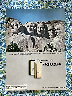 Vintage 1973 Virginia Slims Cigarettes Print Ad “Mt. Rushmore” Woman Included • $2.20