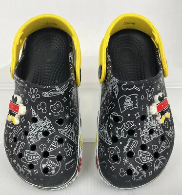 MICKEY MOUSE CROCS Kids Light Up Clogs Sz 12C Theme Park Graphics Black & Yellow • $29.90