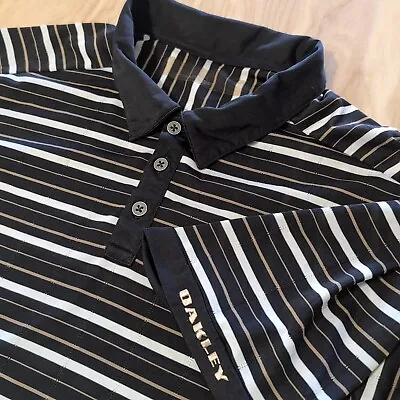 Oakley Golf Polo Shirt L Regular Fit Short Sleeve Black/White Striped • $13.99