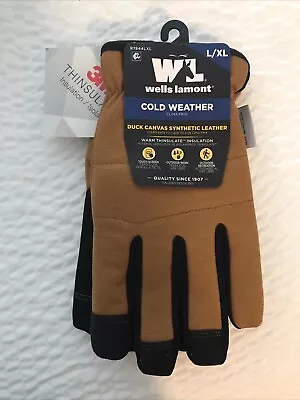 Wells Lamont Mens Lined Duck Canvas Synthetic Leather Gloves Size L/XL Brown • $16