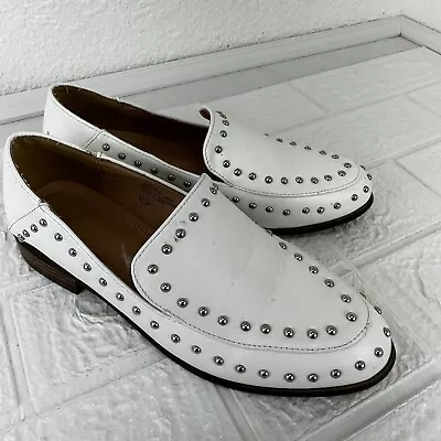 Chase & Chloe Cara-5 Slip On  Studded Loafers White Faux Leather Shoe Sz 6.5 • $24.99