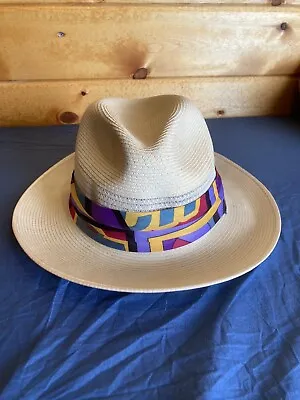 Vintage Akubra Australian Made “resort” Straw Panama Hat Colorful Band Size 59 • $80