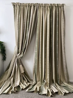 £65 • Buy NEUTRAL HUGE WIDE FULL LENGTH LINED PAIR GREEN CURTAINS W106”x L89”(270x225cm)