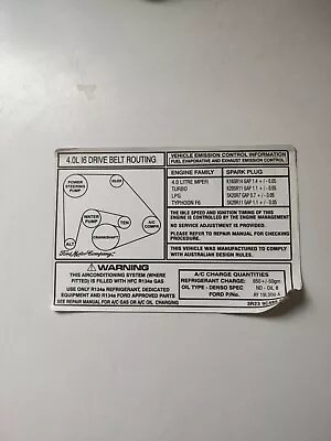 Ford Falcon Barra Inline 6 4.0 Litre Belt Routing Diagram Territory Turbo • $5.99