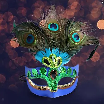 Masquerade Feather Mask Halloween Women Men Comfortable Peacock Feather Mask • £7.34