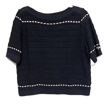 VTG St. John Sport Marie Gray Short Sleeve Sweater Women Medium Black Pink Trim  • $35.99