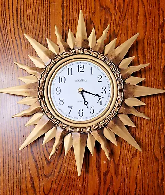 Seth Thomas Golden Sun Shaped Sunburst Quartz Wall Clock 16  Excellent Condition • $59.99