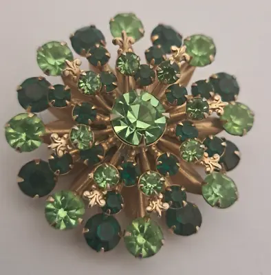 Vintage Costume Jewelry GREEN RHINESTONE Pin Brooch 2  ESTATE FIND Fleur De Lis • $30