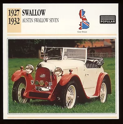 1927 - 1932  Swallow Austin Swallow Seven  Classic Cars Card • $4.95