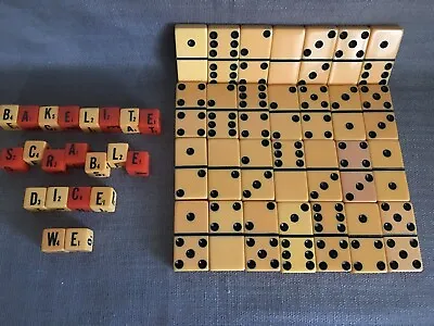 $38 • Buy Vintage Bakelite Domino 24 Tiles 21 Scrabble Bakelite Cubes Replacements Crafts