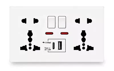 Double Universal White Socket With USB And 5V USB-C UKEUUSAIndiaAus 13A UK • £14.99