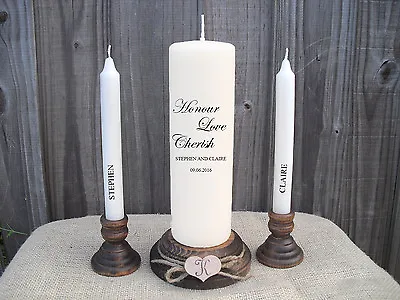 Personalised Wedding Unity Candle Set Gift Keepsake.Honour Love Cherish Monogram • £16.49