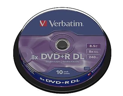 £19.99 • Buy 10 Verbatim Dvd+r Double Dual Layer 8.5gb 240 Mins Blank Recordable Dl Dvd