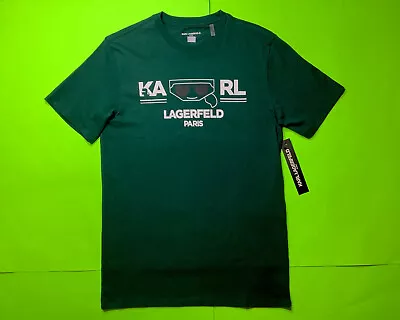 KARL LAGERFELD Men’s Short Sleeve T-Shirt Paris Size MEDIUM Green W/White Black • $37.99