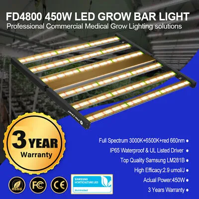 Phlizon 450W Foldable Led Grow Light Bar Full Spectrum Commercial Lamp Veg Bloom • $290.99