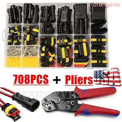 $34.69 • Buy 708Pcs 1-6 Pin Car Automotive Waterproof Electrical Wire Connector Plug Kit Set