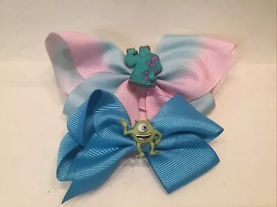 Pixar Monsters  Inc Hair Bow Clip Sully Mike Barrette Pony Tail Blue And Pink • $8.42