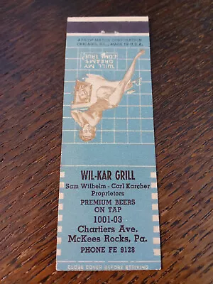 Vintage Matchbook: Wil-Kar Grill McKees Rocks PA • $5.99