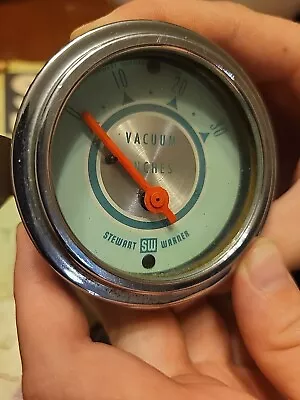 VINTAGE  Stewart Warner TWIN BLUE 2 1/16” Air Manifold Vacuum Pressure Gauge HOT • $99