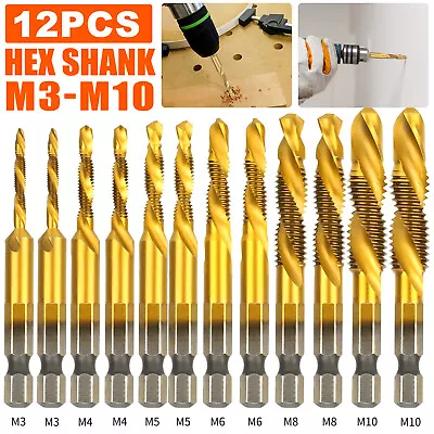 6PCS 1/4  HSS Hex Shank Titanium Plated Screw Thread Drill Bits Set M3 - M10 Tap • $10.48