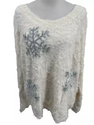 £39.53 • Buy Venus White Fuzzy Faux Fur Silver Snowflake Holiday Christmas Sweater Womens 1X