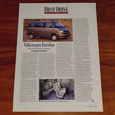 Volkswagen Eurovan Magazine Print Article Road & Track First Drive • $8.97
