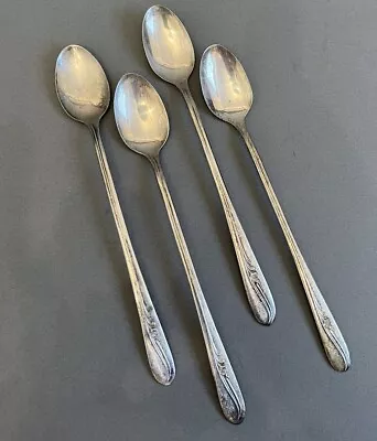 Set Of 4 Vintage H & T Mfg Co Silver Plate Iced Tea Spoons Meadow Flower As Is • $8