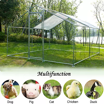 Metal Walk-in Chicken Tractor W/ Chicken Run Pet House Hutch Backyard Outdoor • $159.99