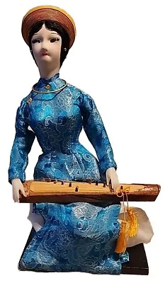 Beautiful 10″ VIETNAMESE DOLL PLAYING MUSICAL INSTRUMENT RARE BLUE DRESS • $17.98