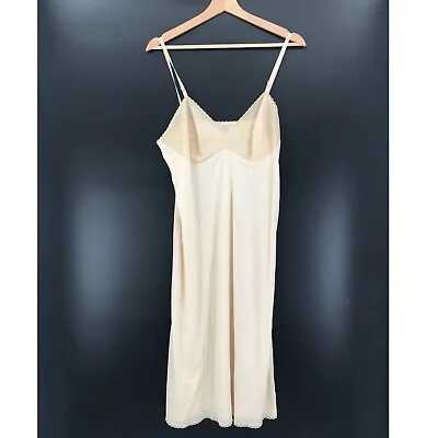 Vintage Vanity Fair Full Slip Dress Beige Sexy Pin-up Boho Sheer 38 1070s TT • $25.99