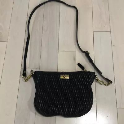 J. Crew Women's Baby Brompton Quilted Leather Hobo Shape Crossbody Bag Black • $80