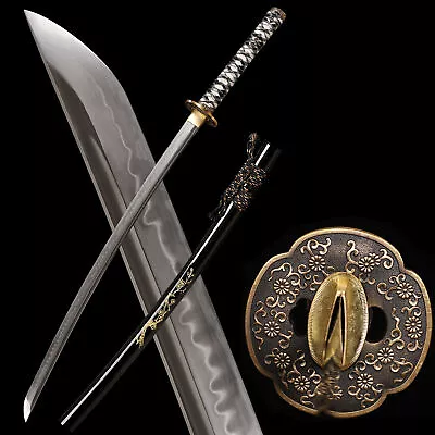  Japanese Samurai Katana Sword Battle Sharp Choji Hamon T10 Steel Clay Tempered • $132.88