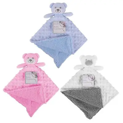 Baby Comforter Dimple Soft Fleece Security Blanket Cuddler With Teddy • £7.99