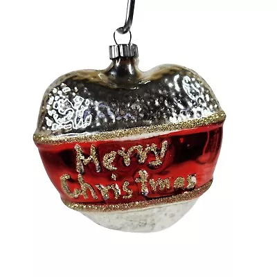 Vtg Blown Glass Silver Red Glitter Merry Christmas Heart Ornament West Germany • $19.99