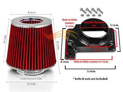 RED Cone Dry Filter + AIR INTAKE MAF Adapter Kit For 97-01 Mitsubishi Mirage 1.8 • $17.99