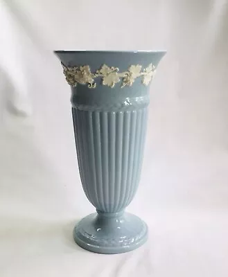 £39 • Buy Antique C.1840 Wedgwood Blue Etruria Barlaston Embossed Queens Ware Footed Vase