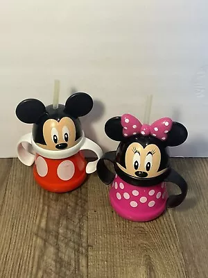 Disney Minnie And Mickey Mouse Sippy Cup With Straw Kids BPA Free 2012 10 Oz Set • $29.99