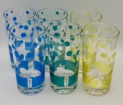 Very Rare Set Of 6 Vintage Fred Press Bubble Glasses MCM Yellow Green Blue • $39