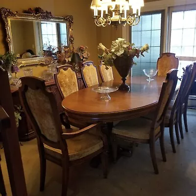 Henredon Dining Room Set Dining Table 8 Chairs Leafs Pads Vintage • $1680