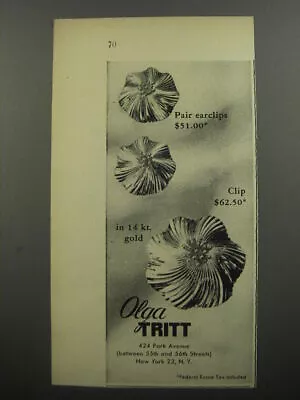 1956 Olga Tritt Jewelry Advertisement - Pair Earclips $51.00 Clip $62.50 • $19.99