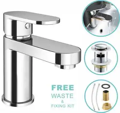 NEW Modern Waterfall Bathroom Tap Basin Sink Mono Mixer Chrome Cloakroom + Waste • £23.95