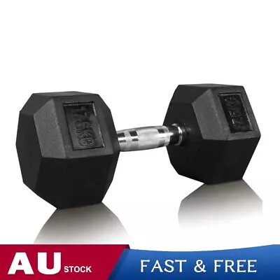 Rubber Hex Dumbbells 17.5kg Weights For Gym Weight Lifting Strength Training • $80.99