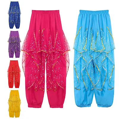 Women Pants Belly Costume Dance Trousers Elastic Waistband Halloween Carnival • £8.39