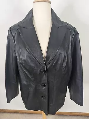 Vintage Y2K Black Leather Blazer Jacket/Coat Women's 3X Moto Biker  • $44.98