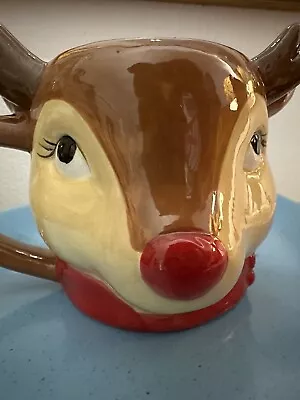 EUC Classic Christmas Mug Reindeer Retro Style Rudolph Red Nose Deer • $9.50