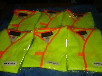 6   X-treme Lime Yellow Solid Vest Silver Reflective Tape Safety  S/m Lot NEW  • $27.19