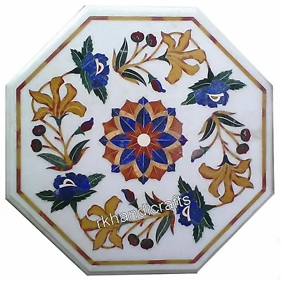 Marble Coffee Table Top Floral Pattern Inlay Work End Table With Luxurious Look • $296.25