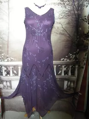 Jacques Vert Ballgown Dress 12/14  Beaded Evening Purple Pink Formal Flapper • £35